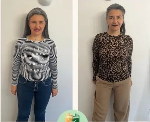 Un montage avant puis après, de face, pour une membre du club