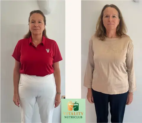Une membre du club Vitality Nutriclub vue de face, en montage avant puis après